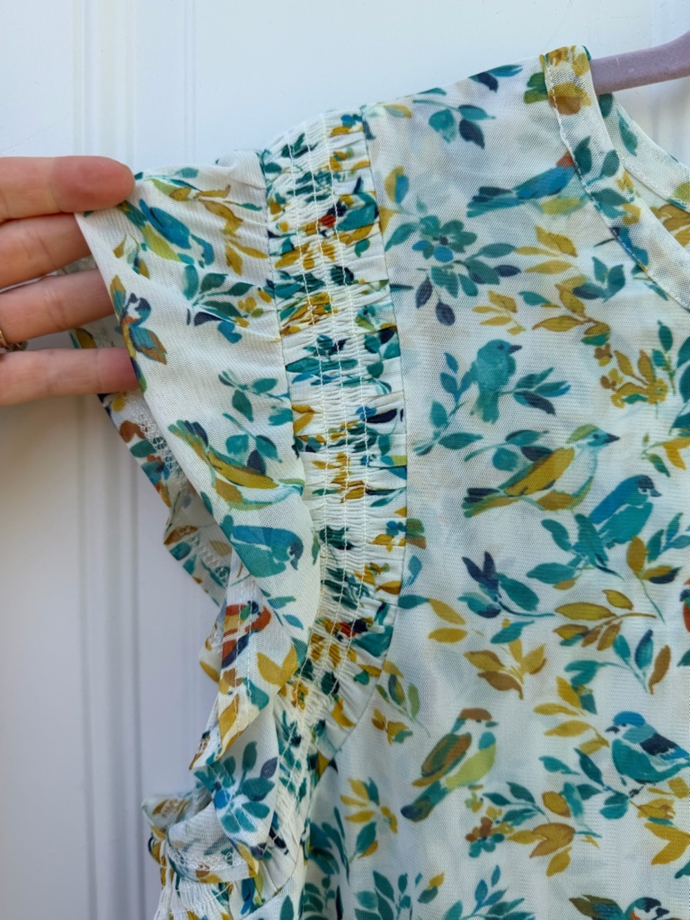 Daniel Rainn Cream Short Sleeve Bird & Floral Print Top - Picture 3 of 5
